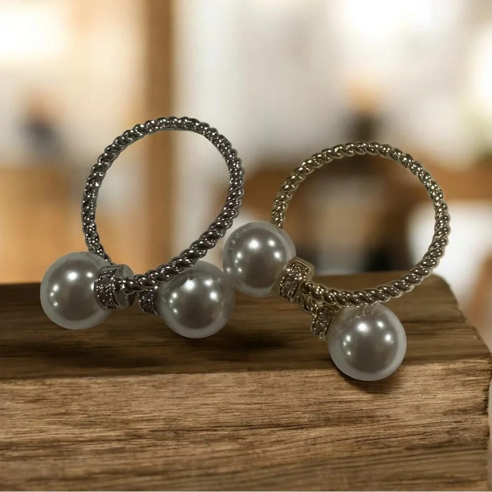Pearl Accent Twisted Band Ring - Gold or Silver